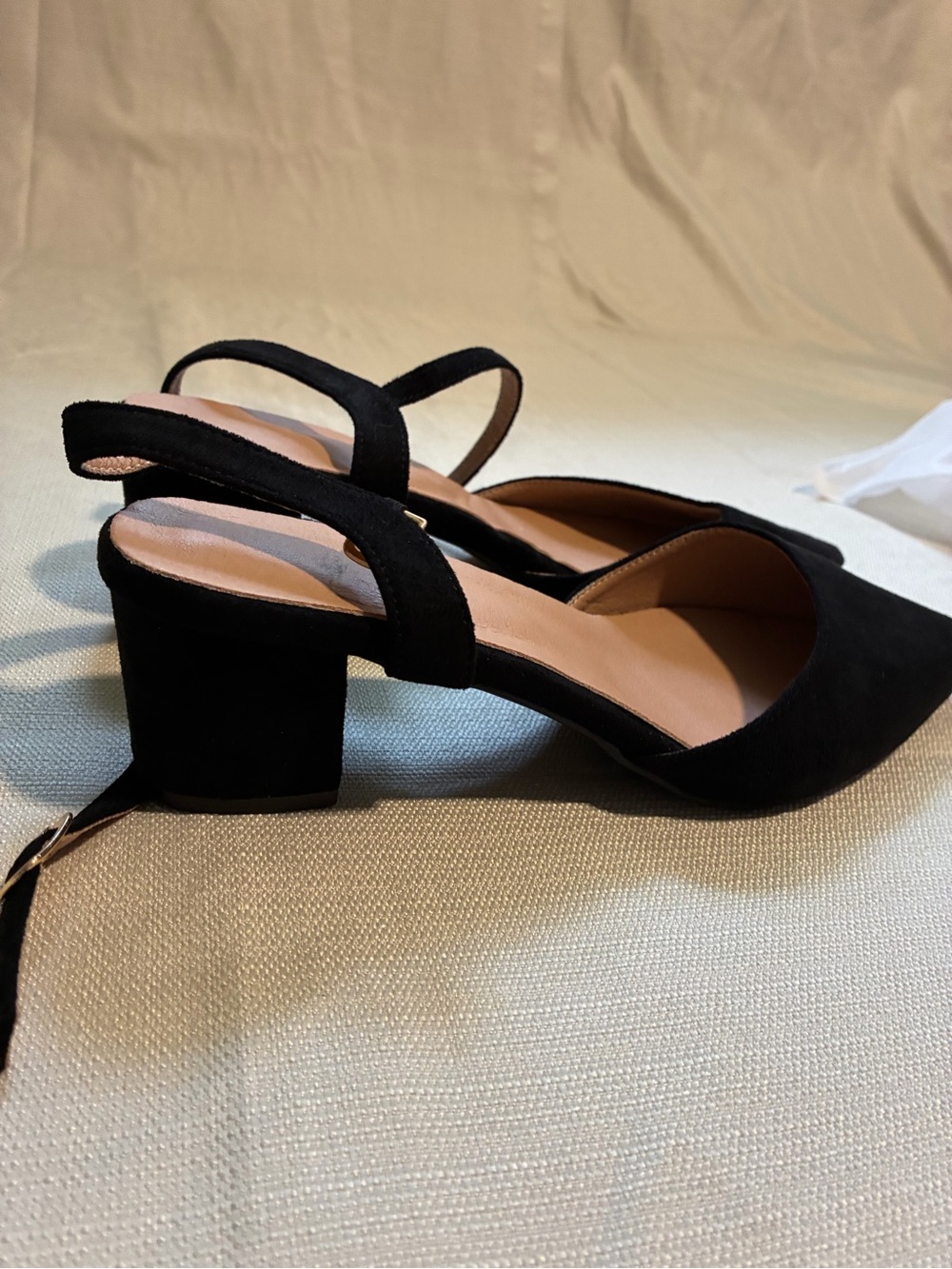 SHEIN Black Suede Slingback Block Heels